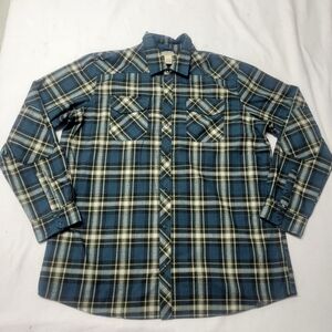Vtg LL Bean Shacket Plaid Flannel Snap Button Long Sleeve Shirt Window Pane 2XLT
